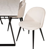 Estelle Matbord - Svart / Vit Marmor - 200*90*H76+Velvet jídelní židle - černá