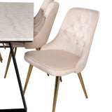 Estelle Matbord - Svart / Vit Marmor - 200*90*H76+Velvet Deluxe Jídelní židle - B