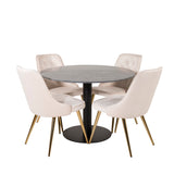 Estelle runt Matbord - Svart / Svart marmor - ø106*H75+Velvet Deluxe Jídelní židle - Noha z kartáčované mosazi / Beige Velvet_4