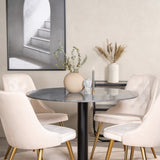 Estelle runt Matbord - Svart / Svart marmor - ø106*H75+Velvet Deluxe Jídelní židle - Noha z kartáčované mosazi / Beige Velvet_4