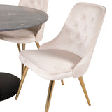 Estelle runt Matbord - Svart / Svart marmor - ø106*H75+Velvet Deluxe Jídelní židle - Noha z kartáčované mosazi / Beige Velvet_4