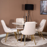 Estelle runt Matbord - Svart / Vit marmor - ø106*H75+Velvet Deluxe Jídelní židle - Noha z kartáčované mosazi / Beige Velvet_4