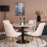 Estelle runt Matbord - Svart / Vit marmor - ø106*H75+Velvet Deluxe Jídelní židle - Noha z kartáčované mosazi / Beige Velvet_4