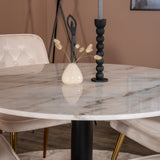 Estelle runt Matbord - Svart / Vit marmor - ø106*H75+Velvet Deluxe Jídelní židle - Noha z kartáčované mosazi / Beige Velvet_4