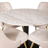 Estelle runt Matbord - Svart / Vit marmor - ø106*H75+Velvet Deluxe Jídelní židle - Noha z kartáčované mosazi / Beige Velvet_4