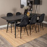 Zlatý rozkládací stůl - 180/220*85*H76 Černá dýha - Černé nohy - Mosazné detaily+Jídelní židle Polar - Černé nohy / Black Velvet (ersätter 19902-888)_6