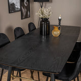 Zlatý rozkládací stůl - 180/220*85*H76 Černá dýha - Černé nohy - Mosazné detaily+Jídelní židle Polar - Černé nohy / Black Velvet (ersätter 19902-888)_6