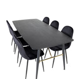 Zlatý rozkládací stůl - 180/220*85*H76 Černá dýha - Černé nohy - Mosazné detaily+Jídelní židle Polar - Černé nohy / Black Velvet (ersätter 19902-888)_6