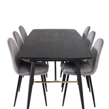 Zlatý rozkládací stůl - 180/220*85*H76 Černá dýha - Černé nohy - Mosazné detaily+Jídelní židle Polar - Černé nohy / Světle šedý samet (ersätter 19902-885)_6