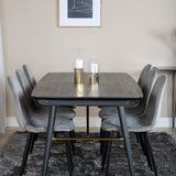 Zlatý rozkládací stůl - 180/220*85*H76 Černá dýha - Černé nohy - Mosazné detaily+Jídelní židle Polar - Černé nohy / Světle šedý samet (ersätter 19902-885)_6