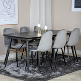 Zlatý rozkládací stůl - 180/220*85*H76 Černá dýha - Černé nohy - Mosazné detaily+Jídelní židle Polar - Černé nohy / Světle šedý samet (ersätter 19902-885)_6