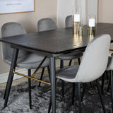 Zlatý rozkládací stůl - 180/220*85*H76 Černá dýha - Černé nohy - Mosazné detaily+Jídelní židle Polar - Černé nohy / Světle šedý samet (ersätter 19902-885)_6