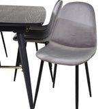 Zlatý rozkládací stůl - 180/220*85*H76 Černá dýha - Černé nohy - Mosazné detaily+Jídelní židle Polar - Černé nohy / Světle šedý samet (ersätter 19902-885)_6