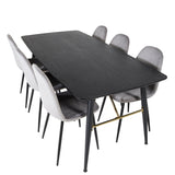 Zlatý rozkládací stůl - 180/220*85*H76 Černá dýha - Černé nohy - Mosazné detaily+Jídelní židle Polar - Černé nohy / Světle šedý samet (ersätter 19902-885)_6