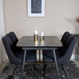 Zlatý rozkládací stůl - 180/220*85*H76 Černá dýha - Černé nohy - Mosazné detaily+Jídelní židle Velvet Deluxe - Černé nohy - Černá Fabric_6