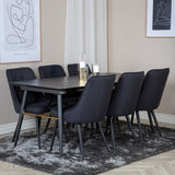 Zlatý rozkládací stůl - 180/220*85*H76 Černá dýha - Černé nohy - Mosazné detaily+Jídelní židle Velvet Deluxe - Černé nohy - Černá Fabric_6