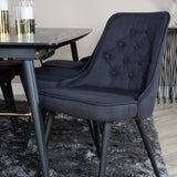 Zlatý rozkládací stůl - 180/220*85*H76 Černá dýha - Černé nohy - Mosazné detaily+Jídelní židle Velvet Deluxe - Černé nohy - Černá Fabric_6
