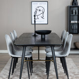 Zlatý rozkládací stůl - 180/220*85*H76 Černá dýha - Černé nohy - Mosazné detaily+Jídelní židle Polar Diamond - Černé nohy - Šedá Velvet_6