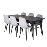 Zlatý rozkládací stůl - 180/220*85*H76 Černá dýha - Černé nohy - Mosazné detaily+Jídelní židle Polar Diamond - Černé nohy - Šedá Velvet_6