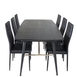 Zlatý rozkládací stůl - 180/220*85*H76 Černá dýha - Černé nohy - Mosazné detaily+Slim High Back Jídelní židle - Černé nohy - Černá PU_6