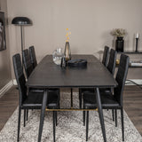 Zlatý rozkládací stůl - 180/220*85*H76 Černá dýha - Černé nohy - Mosazné detaily+Slim High Back Jídelní židle - Černé nohy - Černá PU_6