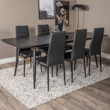 Zlatý rozkládací stůl - 180/220*85*H76 Černá dýha - Černé nohy - Mosazné detaily+Slim High Back Jídelní židle - Černé nohy - Černá PU_6