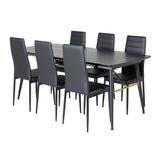 Zlatý rozkládací stůl - 180/220*85*H76 Černá dýha - Černé nohy - Mosazné detaily+Slim High Back Jídelní židle - Černé nohy - Černá PU_6