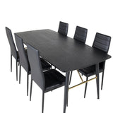 Zlatý rozkládací stůl - 180/220*85*H76 Černá dýha - Černé nohy - Mosazné detaily+Slim High Back Jídelní židle - Černé nohy - Černá PU_6