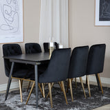 Zlatý rozkládací stůl - 180/220*85*H76 Černá dýha - Černé nohy - Mosazné detaily+Velvet Deluxe Jídelní židle - Černá / Brass_6