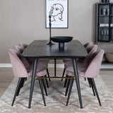 Zlatý rozkládací stůl - 180/220*85*H76 Černá dýha - Černé nohy - Mosazné detaily+Sametová jídelní židle Manšestr - Růžová / Černá_6