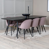 Zlatý rozkládací stůl - 180/220*85*H76 Černá dýha - Černé nohy - Mosazné detaily+Sametová jídelní židle Manšestr - Růžová / Černá_6