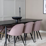 Zlatý rozkládací stůl - 180/220*85*H76 Černá dýha - Černé nohy - Mosazné detaily+Sametová jídelní židle Manšestr - Růžová / Černá_6