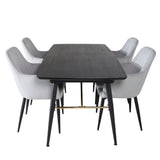 Zlatý prodlužovací stůl - 180/220*85*H76 Černá dýha - Černé nohy - Mosazné detaily +Jídelní židle Komfort - Černé nohy / Světle šedá Manšestr _4