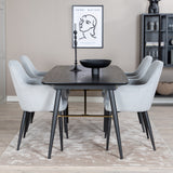 Zlatý prodlužovací stůl - 180/220*85*H76 Černá dýha - Černé nohy - Mosazné detaily +Jídelní židle Komfort - Černé nohy / Světle šedá Manšestr _4