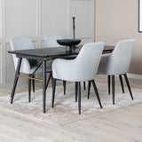 Zlatý prodlužovací stůl - 180/220*85*H76 Černá dýha - Černé nohy - Mosazné detaily +Jídelní židle Komfort - Černé nohy / Světle šedá Manšestr _4