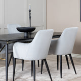 Zlatý prodlužovací stůl - 180/220*85*H76 Černá dýha - Černé nohy - Mosazné detaily +Jídelní židle Komfort - Černé nohy / Světle šedá Manšestr _4