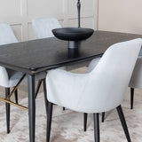 Zlatý prodlužovací stůl - 180/220*85*H76 Černá dýha - Černé nohy - Mosazné detaily +Jídelní židle Komfort - Černé nohy / Světle šedá Manšestr _4