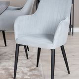 Zlatý prodlužovací stůl - 180/220*85*H76 Černá dýha - Černé nohy - Mosazné detaily +Jídelní židle Komfort - Černé nohy / Světle šedá Manšestr _4