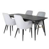 Zlatý prodlužovací stůl - 180/220*85*H76 Černá dýha - Černé nohy - Mosazné detaily +Jídelní židle Komfort - Černé nohy / Světle šedá Manšestr _4