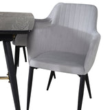 Zlatý prodlužovací stůl - 180/220*85*H76 Černá dýha - Černé nohy - Mosazné detaily +Jídelní židle Komfort - Černé nohy / Světle šedá Manšestr _4