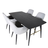 Zlatý prodlužovací stůl - 180/220*85*H76 Černá dýha - Černé nohy - Mosazné detaily +Jídelní židle Komfort - Černé nohy / Světle šedá Manšestr _4