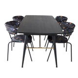 Zlatý rozkládací stůl - 180/220*85*H76 Černá dýha - Černé nohy - Mosazné detaily+Šípové křeslo - Černé nohy - Černý květ s potiskem Fabric_4