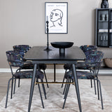 Zlatý rozkládací stůl - 180/220*85*H76 Černá dýha - Černé nohy - Mosazné detaily+Šípové křeslo - Černé nohy - Černý květ s potiskem Fabric_4