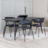 Zlatý rozkládací stůl - 180/220*85*H76 Černá dýha - Černé nohy - Mosazné detaily+Šípové křeslo - Černé nohy - Černý květ s potiskem Fabric_4