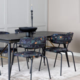 Zlatý rozkládací stůl - 180/220*85*H76 Černá dýha - Černé nohy - Mosazné detaily+Šípové křeslo - Černé nohy - Černý květ s potiskem Fabric_4