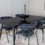 Zlatý rozkládací stůl - 180/220*85*H76 Černá dýha - Černé nohy - Mosazné detaily+Šípové křeslo - Černé nohy - Černý květ s potiskem Fabric_4