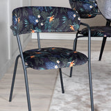 Zlatý rozkládací stůl - 180/220*85*H76 Černá dýha - Černé nohy - Mosazné detaily+Šípové křeslo - Černé nohy - Černý květ s potiskem Fabric_4