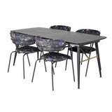 Zlatý rozkládací stůl - 180/220*85*H76 Černá dýha - Černé nohy - Mosazné detaily+Šípové křeslo - Černé nohy - Černý květ s potiskem Fabric_4