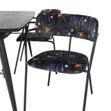 Zlatý rozkládací stůl - 180/220*85*H76 Černá dýha - Černé nohy - Mosazné detaily+Šípové křeslo - Černé nohy - Černý květ s potiskem Fabric_4