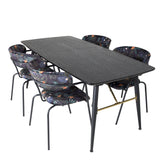 Zlatý rozkládací stůl - 180/220*85*H76 Černá dýha - Černé nohy - Mosazné detaily+Šípové křeslo - Černé nohy - Černý květ s potiskem Fabric_4